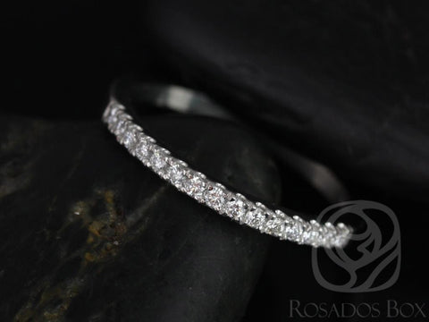 14kt White Gold Matching Band to 9mm or 10mm Barra/Samina Medium Diamond Dainty Micropave HALFWAY Eternity Band,Rosados Box - Rosados Box