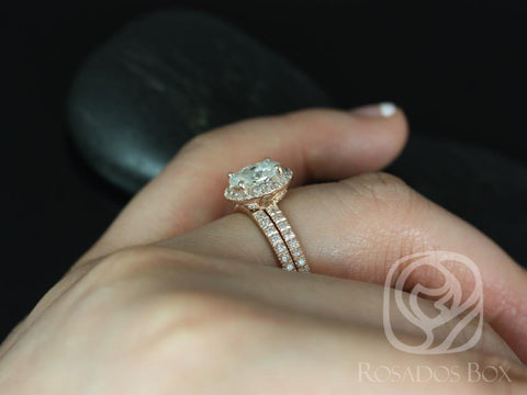 1.50ct EXTRA LOW Chantelle 8x6mm 14kt Solid Rose Gold Oval Moissanite Diamond Micropave Halo Bridal Set