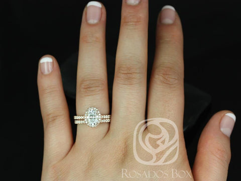 1.50ct EXTRA LOW Chantelle 8x6mm 14kt Solid Rose Gold Oval Moissanite Diamond Micropave Halo Bridal Set