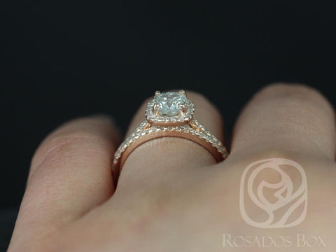 1.02ct Ready to Ship Catalina 14kt Rose Gold Diamond Cushion Halo Classic Bridal Set - Rosados Box