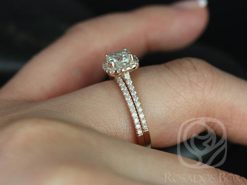 1.02ct Ready to Ship Catalina 14kt Rose Gold Diamond Cushion Halo Classic Bridal Set - Rosados Box