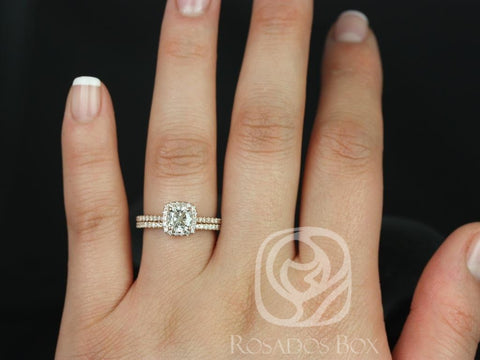1.02ct Ready to Ship Catalina 14kt Rose Gold Diamond Cushion Halo Classic Bridal Set - Rosados Box