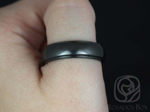 Pierre 7mm High Polish Half Round Raised Edge Black Zirconium Ring - Rosados Box