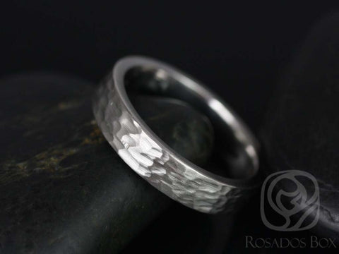 Rosados Box Mabus 14kt White Gold Hammered Matte Finish Men's Wedding Ring - Rosados Box