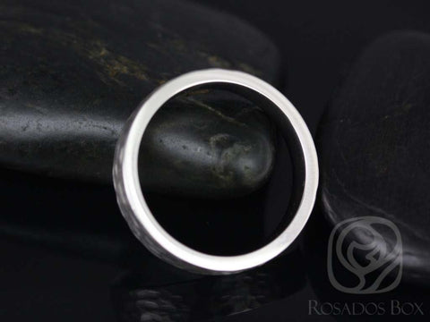 Rosados Box Mabus 14kt White Gold Hammered Matte Finish Men's Wedding Ring - Rosados Box