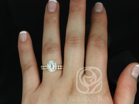1.50ct Gwen 8x6mm 14kt Moissanite Diamonds WITH Milgrain Art Deco Oval Halo Bridal Set - Rosados Box