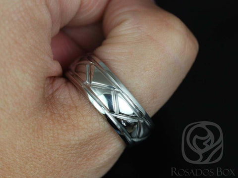 Edward 8mm Cobalt Laser Etched Weave Pattern High Finish Band - Rosados Box