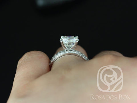 2.25ct Round Moissanite Diamonds Non-Cathedral Solitaire Accent Bridal Set,14kt Gold,Sarah 8.5mm