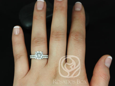 2.25ct Round Moissanite Diamonds Non-Cathedral Solitaire Accent Bridal Set,14kt Gold,Sarah 8.5mm