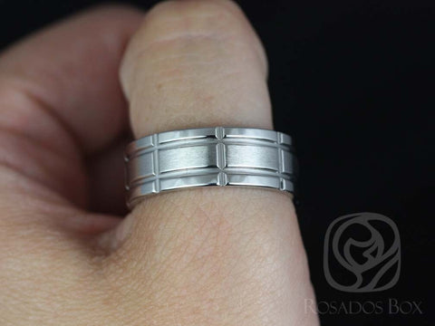 Paul 8mm Cobalt Laser Etched Grid Pattern Pipe Duo Finish Band - Rosados Box