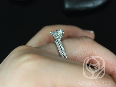 2.25ct Round Moissanite Diamonds Non-Cathedral Solitaire Accent Bridal Set,14kt Gold,Sarah 8.5mm