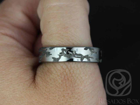 Knox 6mm Tungsten Straight Pipe Laser Etched Army Camouflage Duo Band - Rosados Box