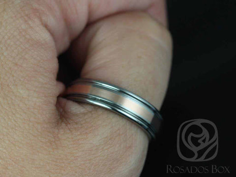 Aidan Double Grooved Pipe W/ 2mm Striped Rose Gold High Finish Band