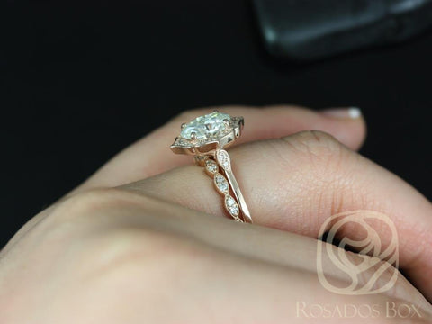 2ct Mae 9x7mm & Christie 14kt Rose Gold Moissanite Diamond Art Deco Unique Oval Halo Bridal Set