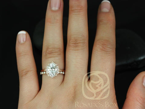 2ct Mae 9x7mm & Petite Naomi 14kt Moissanite Diamond Unique Oval Halo Bridal Set,Oval Halo Ring,Halo Engagement Ring Set,Anniversary Ring