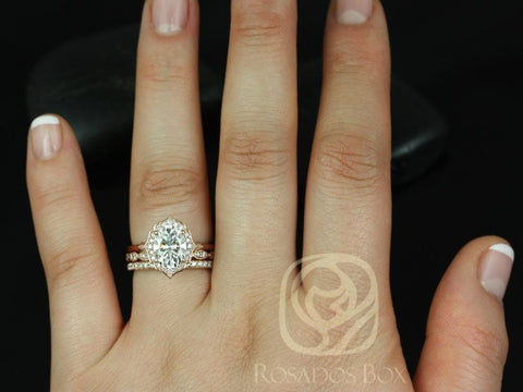 2ct Mae 9x7mm Christie Pernella 14kt Moissanite Diamond Vintage Halo TRIO Bridal Set,Art Deco Halo Ring,Unique Halo Ring,Anniversary Gift