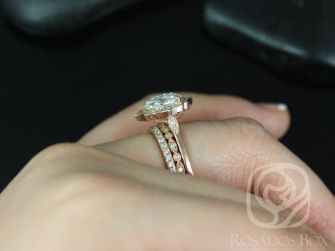 2ct Mae 9x7mm-Gwen-Pernella 14kt Moissanite Diamond Art Deco TRIO Oval Bridal Set,Unique Halo Ring,Oval Engagement Ring,Anniversary Ring