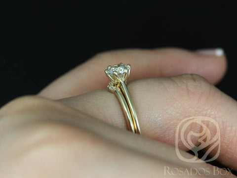 0.70ct Ready to Ship Skinny Webster & Luna 14kt Diamond Six Prong Round Solitaire Bridal Set - Rosados Box