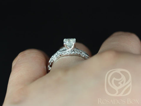 Ready to Ship Tressa 0.71ct 14kt White Gold Cushion Conflict Free Diamond Pave Twisted Unique Wedding Set Rings,Rosados Box - Rosados Box