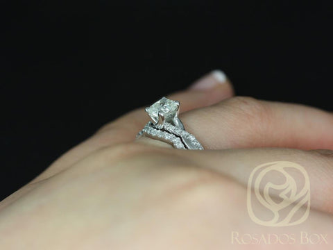 Ready to Ship Tressa 0.71ct 14kt White Gold Cushion Conflict Free Diamond Pave Twisted Unique Wedding Set Rings,Rosados Box - Rosados Box