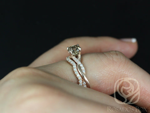 1.01ct Ready to Ship Tressa 14kt Rose Gold Cognac Champagne Diamond Crossover Cushion Solitaire with Accent Bridal Set - Rosados Box