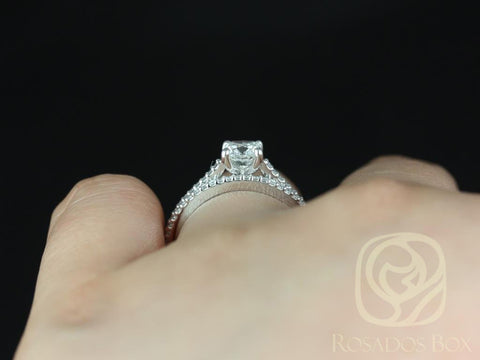 0.73ct Ready to Ship Marcelle 14kt White Gold Diamond Cathedral Cushion Solitaire Bridal Set