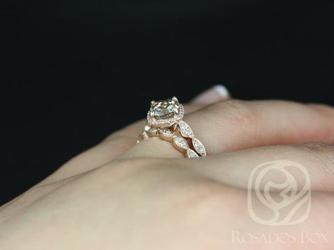 1.36ct Ready to Ship Katya 14kt Rose Gold Cognac Diamond WITHOUT Milgrain Kit Set Cushion Halo Bridal Set - Rosados Box