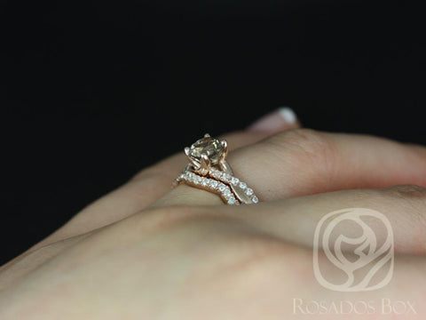 1.01ct Ready to Ship Tressa 14kt Rose Gold Cognac Champagne Diamond Crossover Cushion Solitaire with Accent Bridal Set - Rosados Box