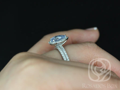 2.04ct Ready to Ship Toni 14kt White Gold Pear Icy Blue Sapphire Diamonds Dainty Pave Pear Halo Classic Bridal Set - Rosados Box