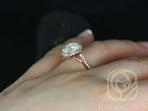 2ct Mae 9x7mm 14kt Rose Gold Moissanite Diamond WITH Milgrain Oval Halo Ring - Rosados Box