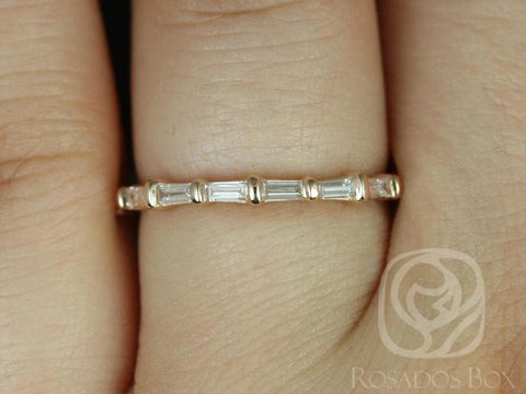 Ready to Ship Baguettella (size 6.5) 14kt YELLOW Gold Dainty Thin East West Baguette Diamond HALFWAY Eternity Ring Ring - Rosados Box