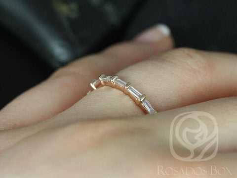 Ready to Ship Baguettella (size 6.5) 14kt YELLOW Gold Dainty Thin East West Baguette Diamond HALFWAY Eternity Ring Ring - Rosados Box