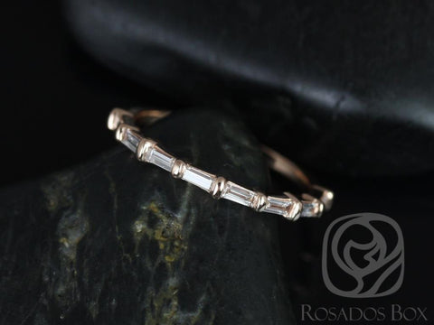 Ready to Ship Baguettella (size 3.25) 14kt WHITE Gold Dainty Thin East West Baguette Diamond HALFWAY Eternity Ring Ring - Rosados Box