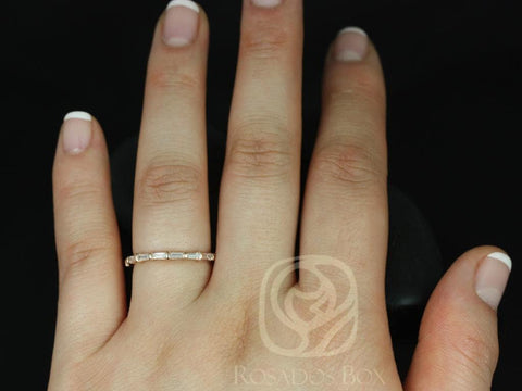 Ready to Ship Baguettella (size 4) 14kt WHITE Gold Dainty Thin East West Baguette Diamond HALFWAY Eternity Ring Ring - Rosados Box