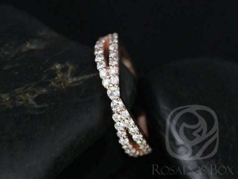 Lima 14kt Criss Cross Diamond HALFWAY Ring,Diamond Infinity Band,Unique Diamond Ring,Crossover Ring,Anniversary Gift,Diamond Wedding Ring