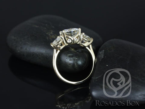 4ct Carla 9&6mm 14kt Gold Moissanite Diamond Unique Three Stone Ring - Rosados Box
