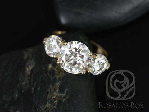 4ct Carla 9&6mm 14kt Gold Moissanite Diamond Unique Three Stone Ring - Rosados Box