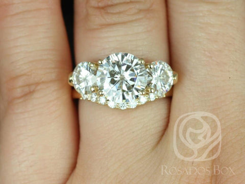 4ct Carla 9&6mm 14kt Gold Moissanite Diamond Three Stone Bridal Set - Rosados Box