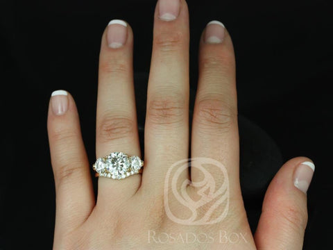 4ct Carla 9&6mm 14kt Gold Moissanite Diamond Three Stone Bridal Set - Rosados Box