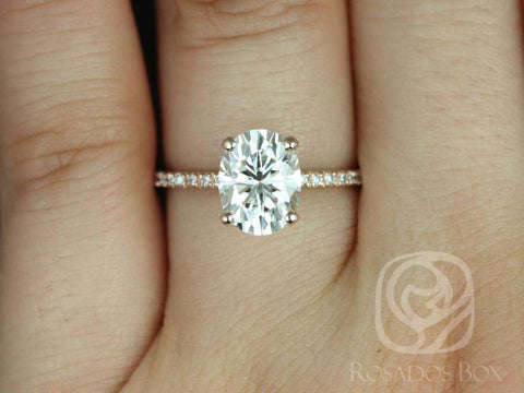 2ct Hillary 9x7mm 14kt Rose Gold Moissanite Diamond Pave Basket Oval Engagement Ring,Oval Solitaire Ring - Rosados Box