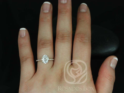 2ct Hillary 9x7mm 14kt Rose Gold Moissanite Diamond Pave Basket Oval Engagement Ring,Oval Solitaire Ring - Rosados Box