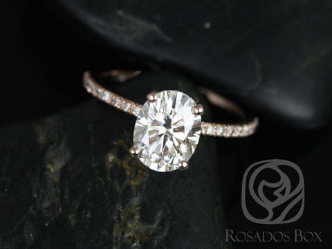 2ct Hillary 9x7mm 14kt Rose Gold Moissanite Diamond Pave Basket Oval Engagement Ring,Oval Solitaire Ring - Rosados Box