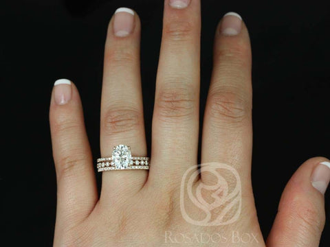 2ct Hillary 9x7mm & Naomi 14kt Moissanite Diamond Oval Solitaire TRIO Bridal Set - Rosados Box