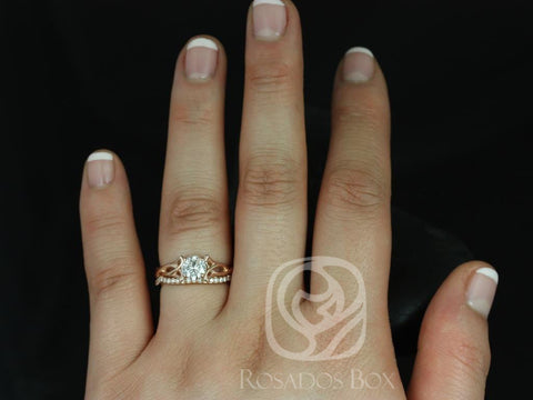 0.75cts Orla 6mm & DIA Band 14kt Gold Moissanite Diamonds Celtic Knot Triquetra Round Bridal Set - Rosados Box