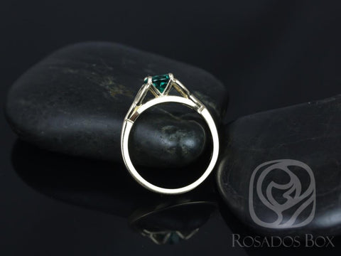 Ready to Ship Teagan 6mm 14kt Yellow Gold Green Emerald Art Deco Celtic Knot Round Solitaire Engagement Ring - Rosados Box