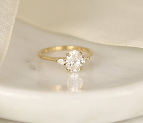 1.26ct Ready to Ship Emery 14kt Gold Lab Diamond Oval Three Stone Ring - Rosados Box