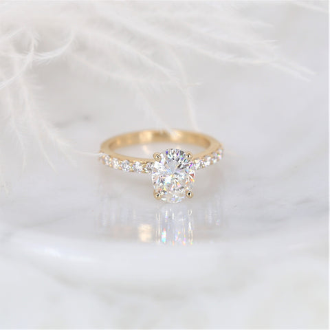 2ct DIAMOND FREE Sally 9x7mm 14kt Gold Moissanite Oval Solitaire Ring - Rosados Box