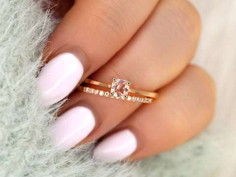 0.45ct Gallina & DIA Barra 14kt Rose Gold Peach Champagne Sapphire Cushion Solitaire Bridal Set