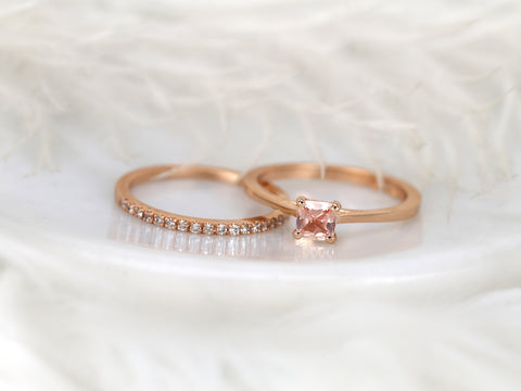 0.45ct Gallina & DIA Barra 14kt Rose Gold Peach Champagne Sapphire Cushion Solitaire Bridal Set