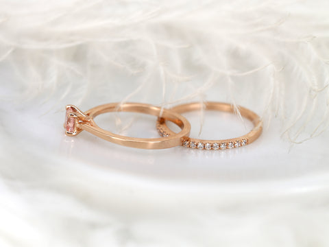 0.45ct Gallina & DIA Barra 14kt Rose Gold Peach Champagne Sapphire Cushion Solitaire Bridal Set